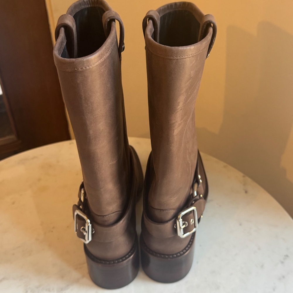 Reformation Francesca Moto Boots in Distressed Brown - Picture 6 of 7